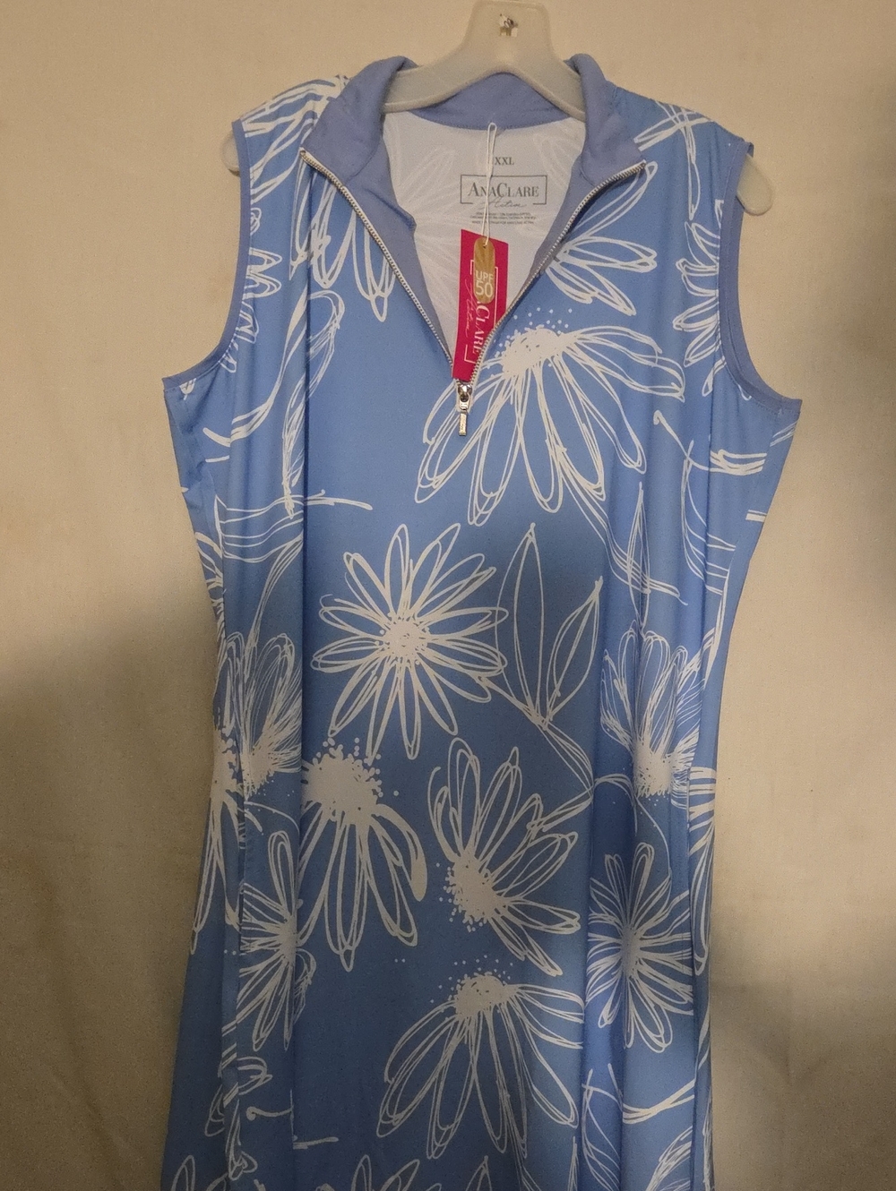 Ana Clare Active Sleeveless Blue Floral Zip-Front Dress